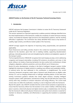 ASECAP Position on the Revision of the EU Taxonomy Technical Screening Criteria 10 April 2026cover